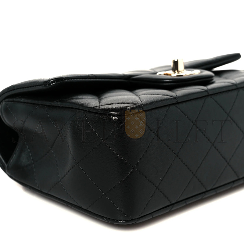 CHANEL LAMBSKIN QUILTED MINI TOP HANDLE RECTANGULAR FLAP BLACK AS2431 (20*12*6cm)